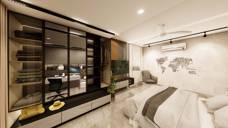 Contemporary Bedroom With Wardrobe and TV Unit